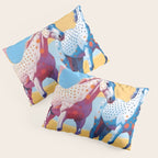 Horses with Polka Dots, Animals Wildlife Pastel Illustration, Chic Pink Yellow Horse Eclectic Bohemian Painting Pillow Sham Gallery Image 3