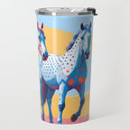 Horses with Polka Dots, Animals Wildlife Pastel Illustration, Chic Pink Yellow Horse Eclectic Bohemian Painting Travel Mug Gallery Image 2
