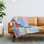 Horses with Polka Dots, Animals Wildlife Pastel Illustration, Chic Pink Yellow Horse Eclectic Bohemian Painting Throw Blanket Gallery Image 1