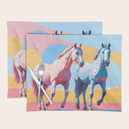 Horses with Polka Dots, Animals Wildlife Pastel Illustration, Chic Pink Yellow Horse Eclectic Bohemian Painting Placemat Gallery Image 1