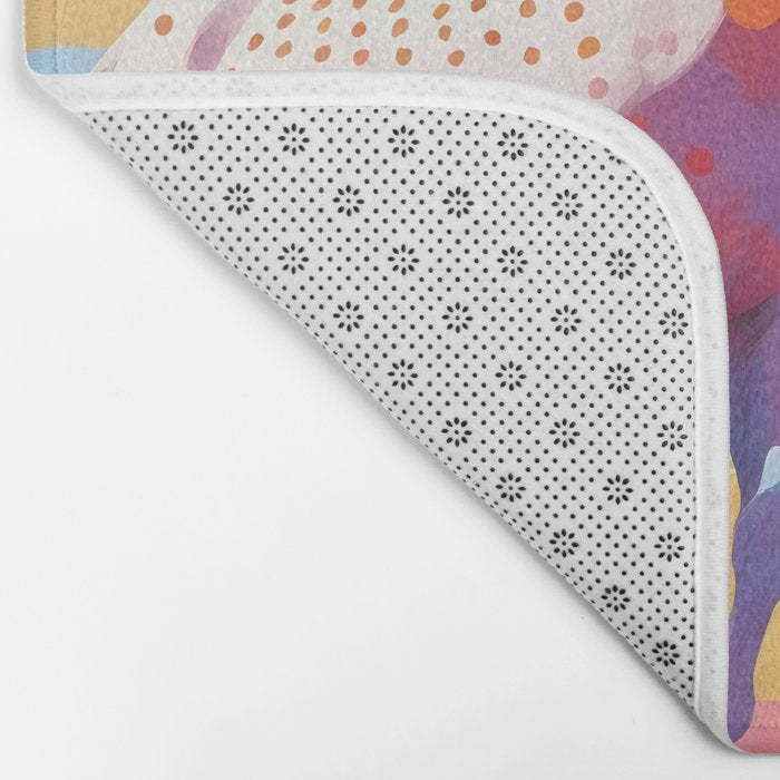 Horses with Polka Dots, Animals Wildlife Pastel Illustration, Chic Pink Yellow Horse Eclectic Bohemian Painting Bath Mat Gallery Image 2
