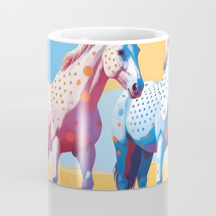 Horses with Polka Dots, Animals Wildlife Pastel Illustration, Chic Pink Yellow Horse Eclectic Bohemian Painting Coffee Mug Gallery Image 4
