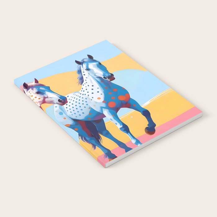 Horses with Polka Dots, Animals Wildlife Pastel Illustration, Chic Pink Yellow Horse Eclectic Bohemian Painting Notebook Gallery Image 1