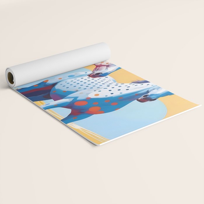 Horses with Polka Dots, Animals Wildlife Pastel Illustration, Chic Pink Yellow Horse Eclectic Bohemian Painting Yoga Mat Gallery Image 2
