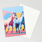 Horses with Polka Dots, Animals Wildlife Pastel Illustration, Chic Pink Yellow Horse Eclectic Bohemian Painting Stationery Card Gallery Image 2