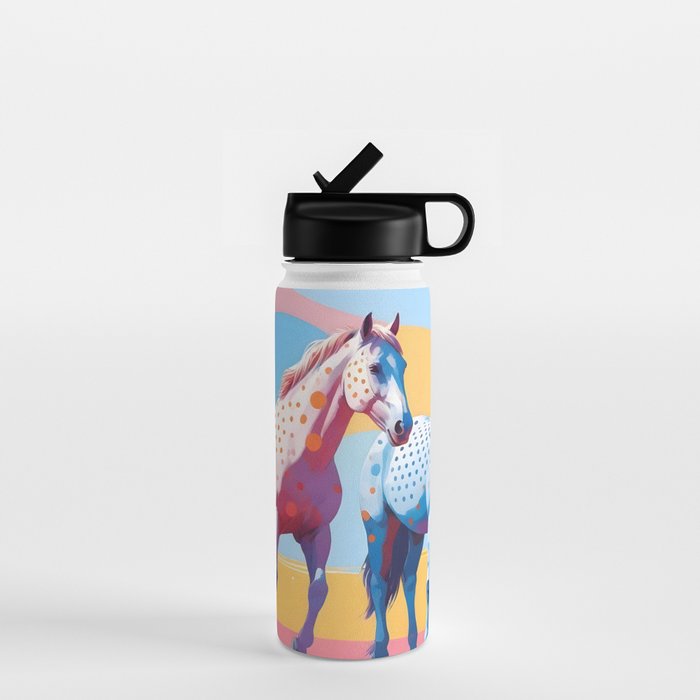 Horses with Polka Dots, Animals Wildlife Pastel Illustration, Chic Pink Yellow Horse Eclectic Bohemian Painting Water Bottle Gallery Image 1