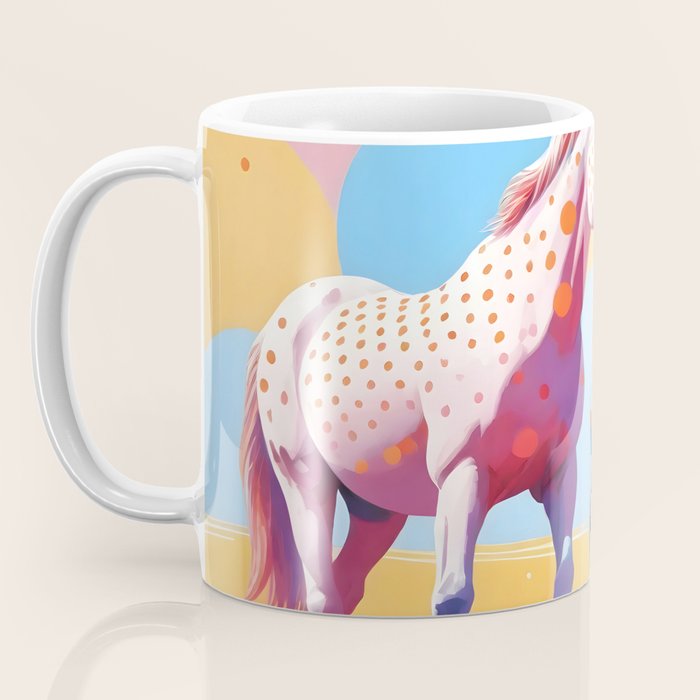 Horses with Polka Dots, Animals Wildlife Pastel Illustration, Chic Pink Yellow Horse Eclectic Bohemian Painting Coffee Mug Gallery Image 3