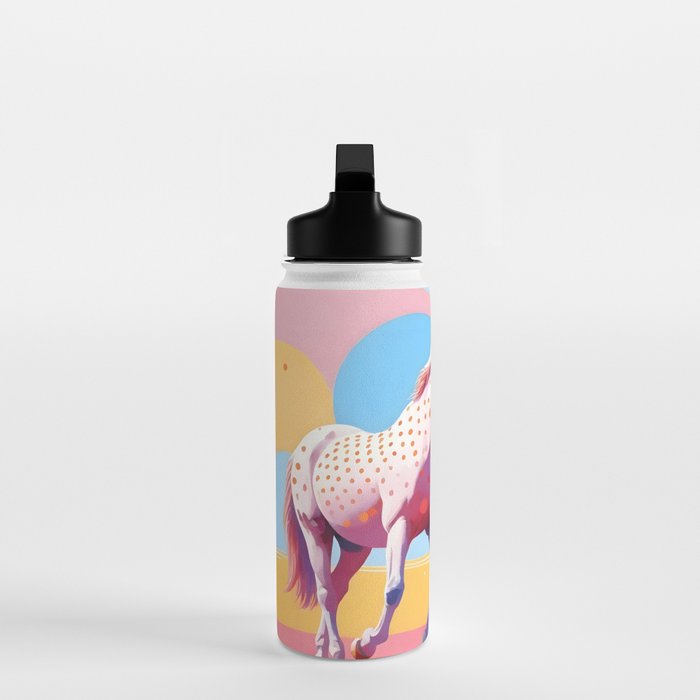 Horses with Polka Dots, Animals Wildlife Pastel Illustration, Chic Pink Yellow Horse Eclectic Bohemian Painting Water Bottle Gallery Image 3