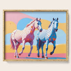 Horses with Polka Dots, Animals Wildlife Pastel Illustration, Chic Pink Yellow Horse Eclectic Bohemian Painting Serving Tray Gallery Image 1