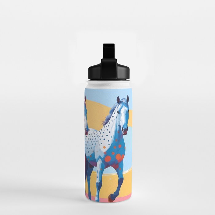 Horses with Polka Dots, Animals Wildlife Pastel Illustration, Chic Pink Yellow Horse Eclectic Bohemian Painting Water Bottle Gallery Image 2