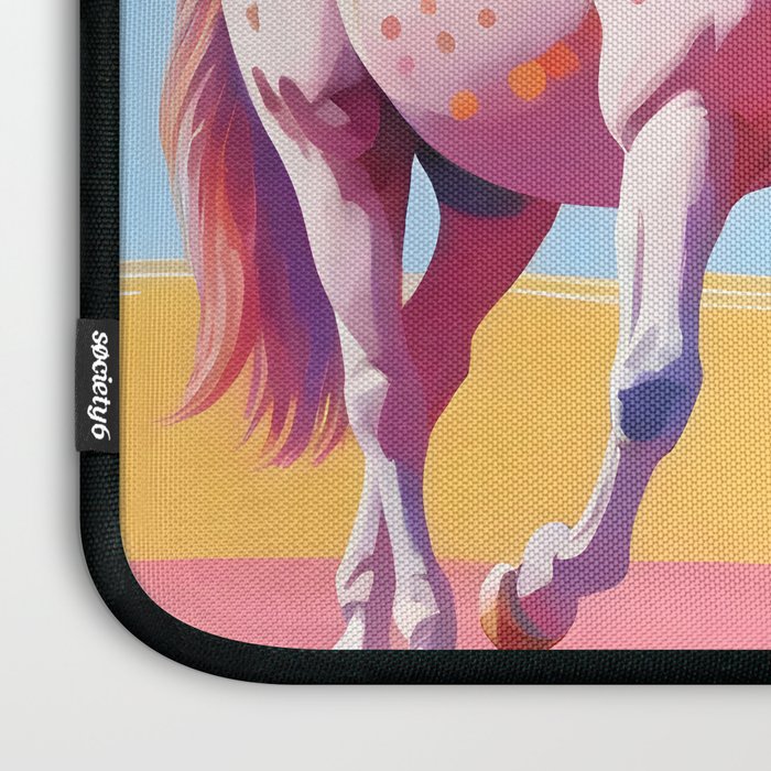 Horses with Polka Dots, Animals Wildlife Pastel Illustration, Chic Pink Yellow Horse Eclectic Bohemian Painting Laptop Sleeve Gallery Image 3