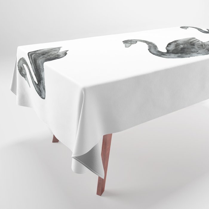 Elegant black white hand painted watercolor swan Tablecloth Gallery Image 1
