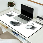Elegant black white hand painted watercolor swan Desk Mat Gallery Image 2