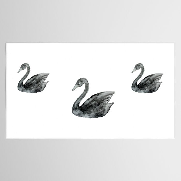 Elegant black white hand painted watercolor swan Tablecloth Gallery Image 2