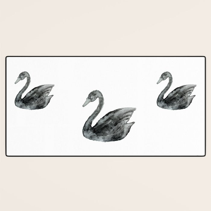 Elegant black white hand painted watercolor swan Desk Mat Gallery Image 3