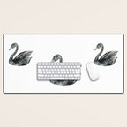 Elegant black white hand painted watercolor swan Desk Mat Gallery Image 1