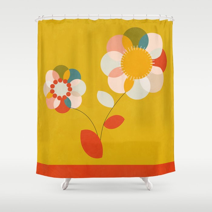 mid century bauhaus floral large 1 Shower Curtain Gallery Image 1