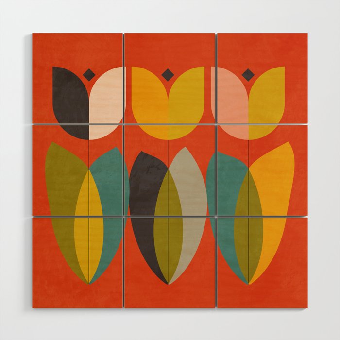 mid century bauhaus floral large 1 Wood Wall Art Gallery Image 1