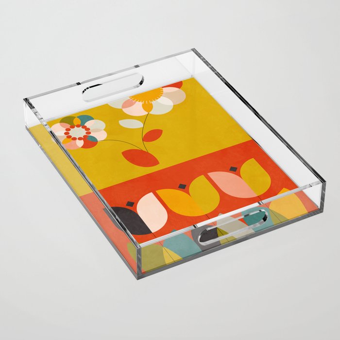 mid century bauhaus floral large 1 Acrylic Tray Gallery Image 1