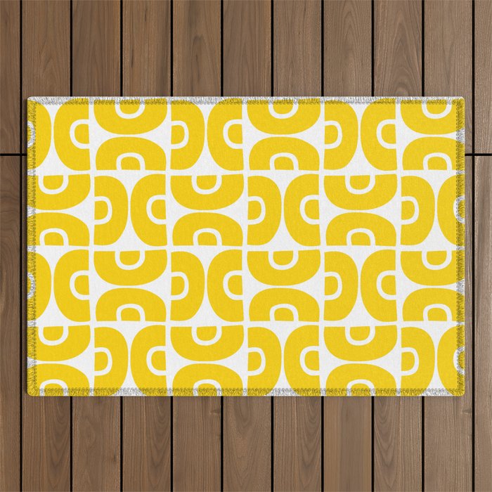 Mid Century Modern Pattern Yellow Outdoor Rug Gallery Image 1