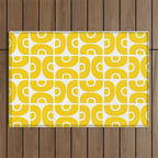 Mid Century Modern Pattern Yellow Outdoor Rug Gallery Image 1