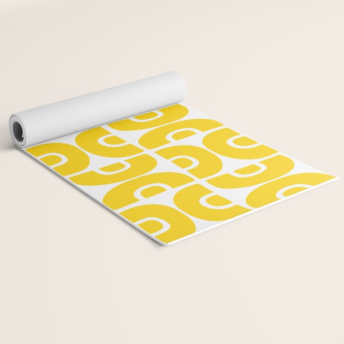 Mid Century Modern Pattern Yellow Yoga Mat Gallery Image 2