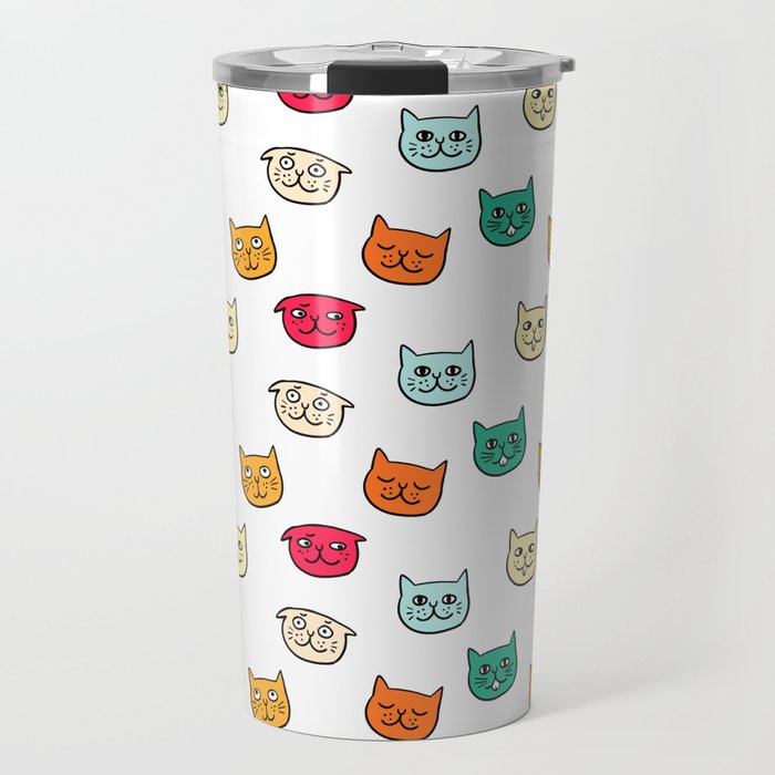 Cat heads in colors Travel Mug
