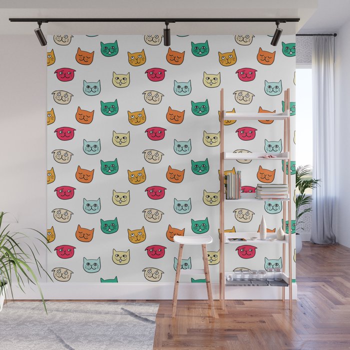 Cat heads in colors Wall Mural Gallery Image 1