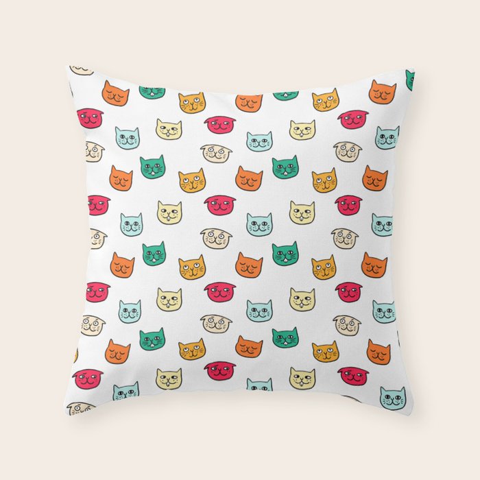 Cat heads in colors Throw Pillow Gallery Image 6