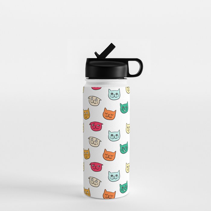 Cat heads in colors Water Bottle Gallery Image 1