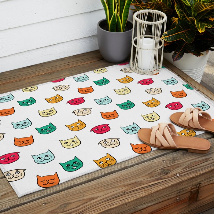 Cat heads in colors Outdoor Rug Gallery Image 2