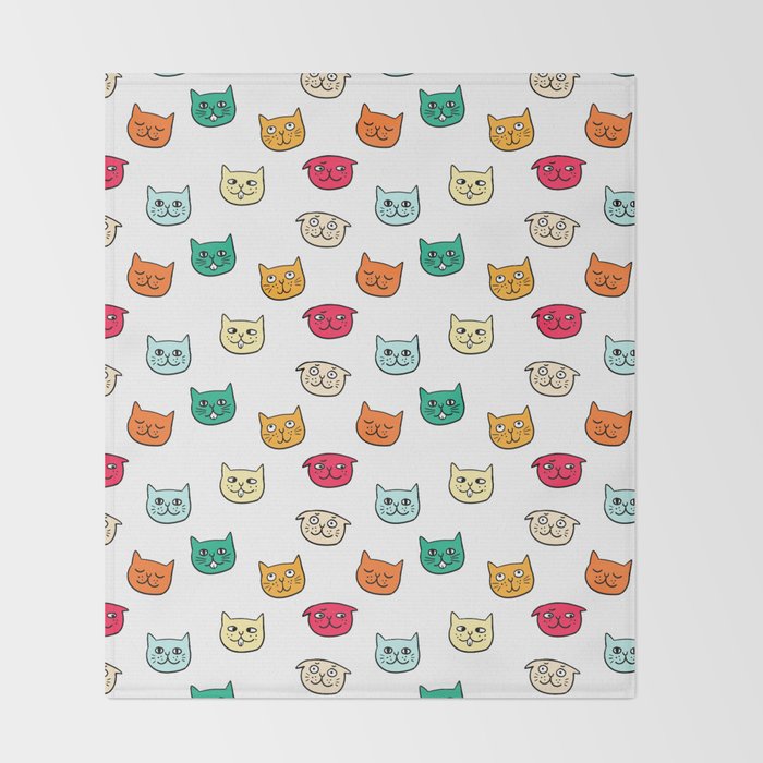 Cat heads in colors Throw Blanket Gallery Image 2