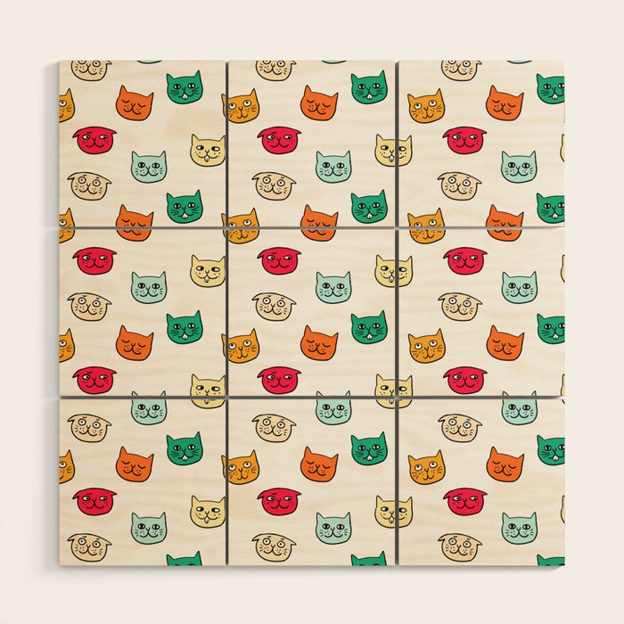 Cat heads in colors Wood Wall Art Gallery Image 1