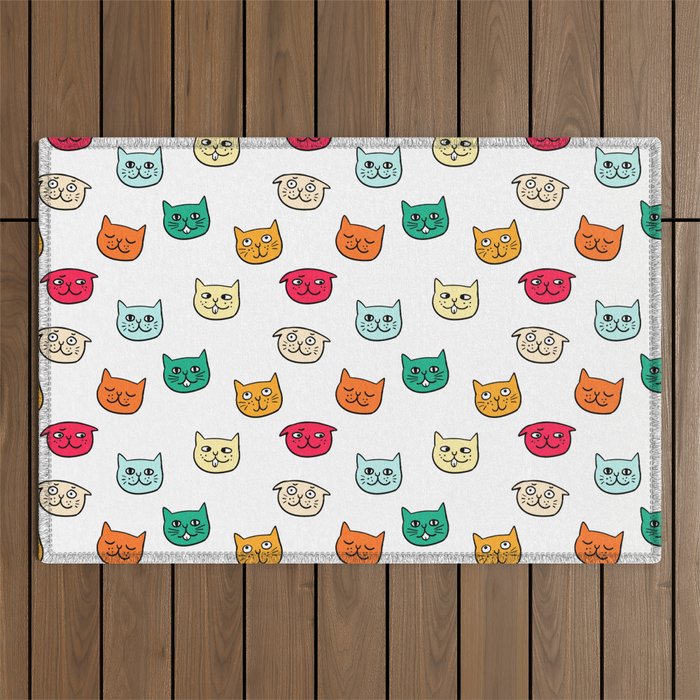 Cat heads in colors Outdoor Rug Gallery Image 1