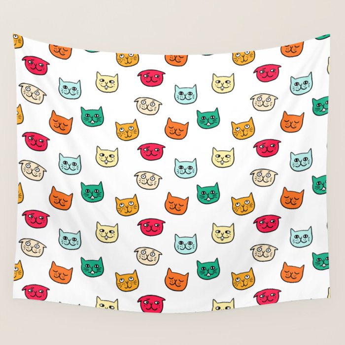 Cat heads in colors Wall Tapestry Gallery Image 1