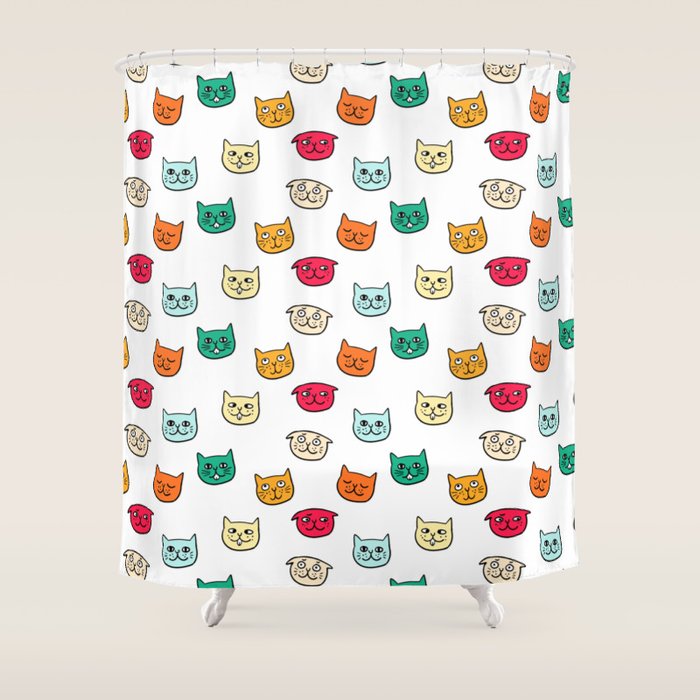 Cat heads in colors Shower Curtain Gallery Image 1