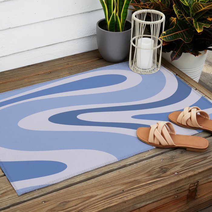 Retro Swirls Periwinkle Blue Abstract Outdoor Rug Gallery Image 2