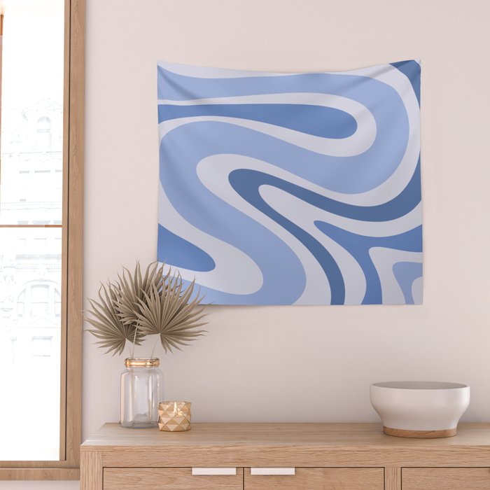 Retro Swirls Periwinkle Blue Abstract Wall Tapestry Gallery Image 2