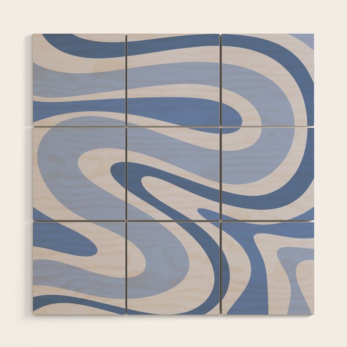 Retro Swirls Periwinkle Blue Abstract Wood Wall Art Gallery Image 1