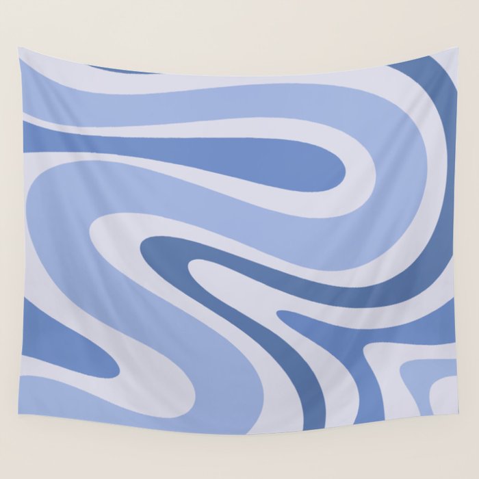 Retro Swirls Periwinkle Blue Abstract Wall Tapestry Gallery Image 4