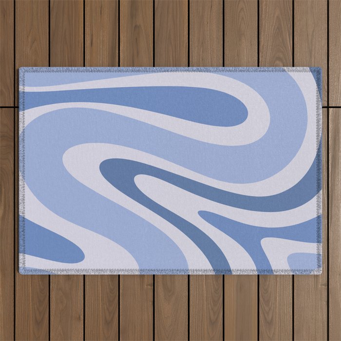 Retro Swirls Periwinkle Blue Abstract Outdoor Rug Gallery Image 1