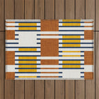 Bold minimalist retro stripes // midnight blue goldenrod yellow and copper brown geometric grid  Outdoor Rug Gallery Image 1