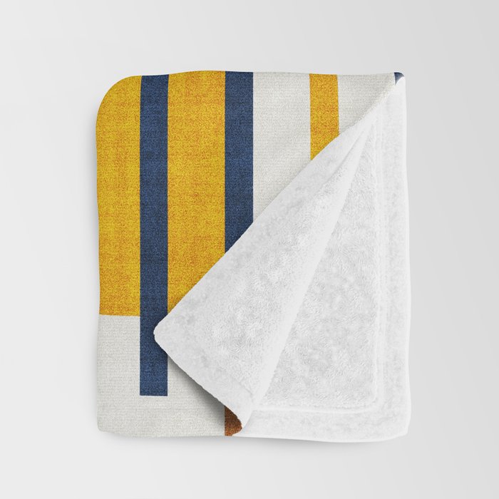 Bold minimalist retro stripes // midnight blue goldenrod yellow and copper brown geometric grid  Throw Blanket Gallery Image 3