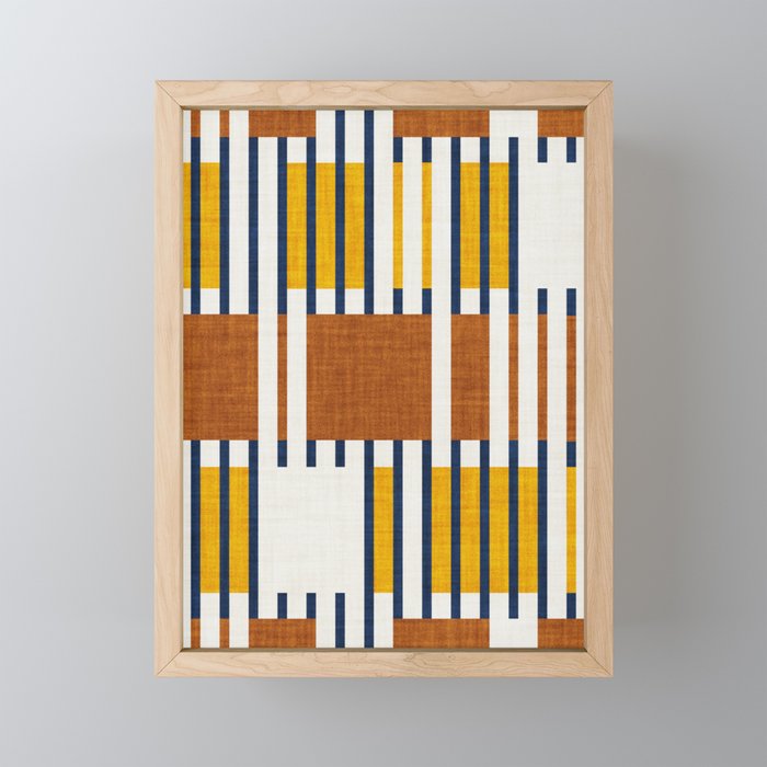 Bold minimalist retro stripes // midnight blue goldenrod yellow and copper brown geometric grid  Mini Art Print Gallery Image 1