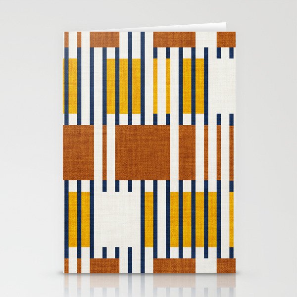 Bold minimalist retro stripes // midnight blue goldenrod yellow and copper brown geometric grid  Stationery Card Gallery Image 1