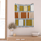 Bold minimalist retro stripes // midnight blue goldenrod yellow and copper brown geometric grid  Wall Tapestry Gallery Image 2
