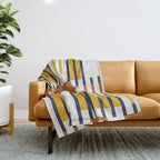 Bold minimalist retro stripes // midnight blue goldenrod yellow and copper brown geometric grid  Throw Blanket Gallery Image 1