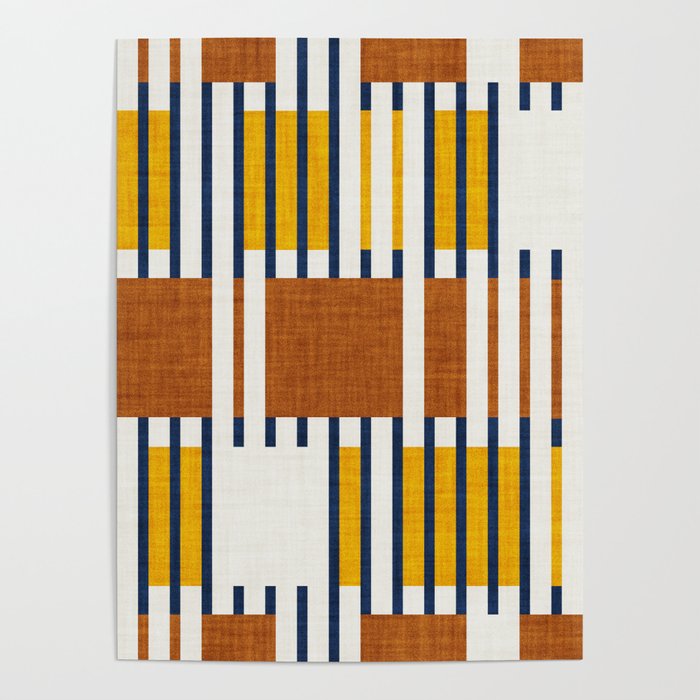 Bold minimalist retro stripes // midnight blue goldenrod yellow and copper brown geometric grid  Poster Gallery Image 4