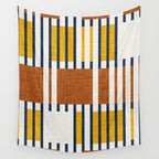 Bold minimalist retro stripes // midnight blue goldenrod yellow and copper brown geometric grid  Wall Tapestry Gallery Image 4