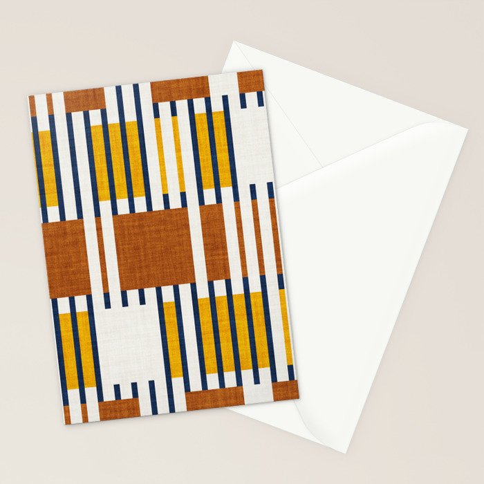 Bold minimalist retro stripes // midnight blue goldenrod yellow and copper brown geometric grid  Stationery Card Gallery Image 2